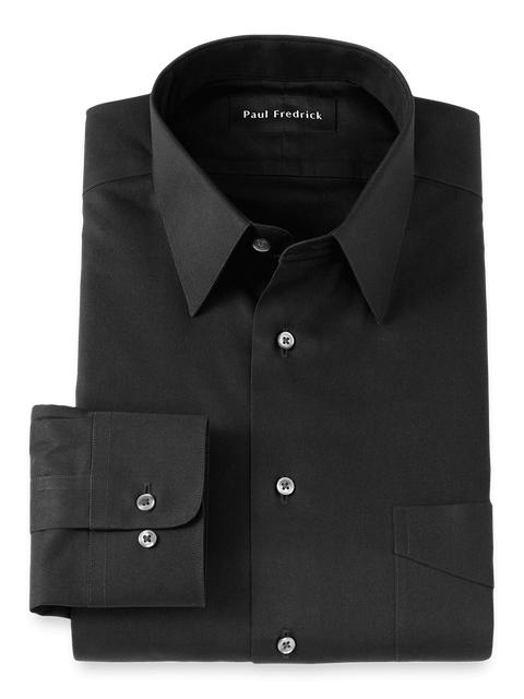 Non-Iron Cotton Pinpoint Solid Point Collar Dress Shirt - Black Product Image