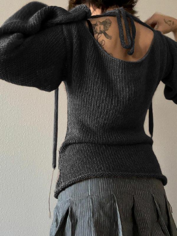 Skull Print Backless Casual Long Sleeve Knits Product Image