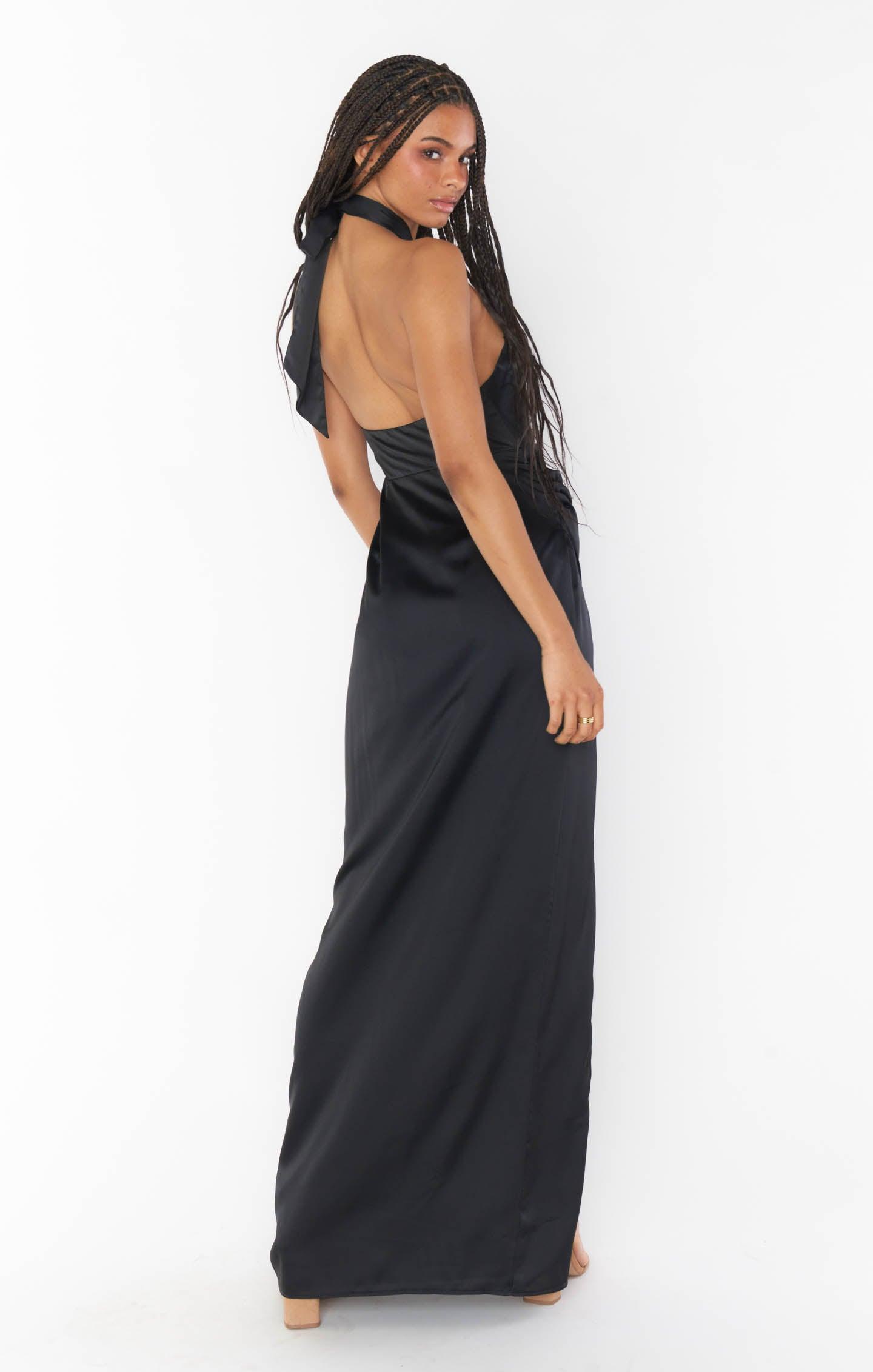 Adele Halter Maxi Dress ~ Black Luxe Satin Product Image