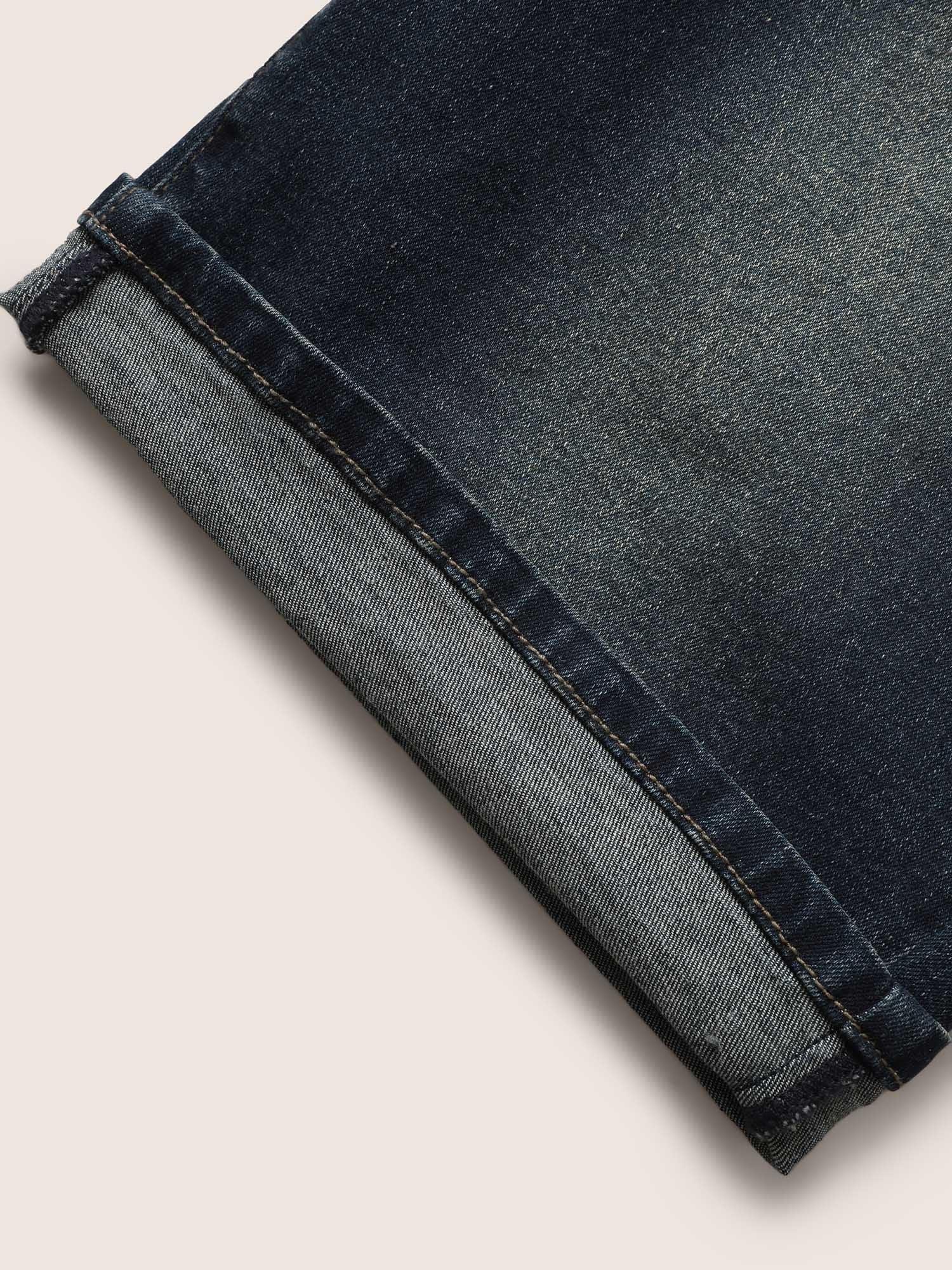 Dark Wash Distressed Roll Hem Denim Shorts Female Product Image