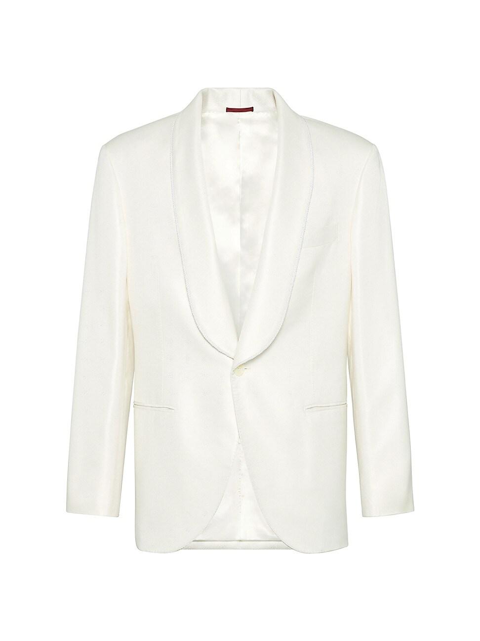 Mens Silk Diagonal Tuxedo Jacket with Shawl Lapels and Piping Product Image