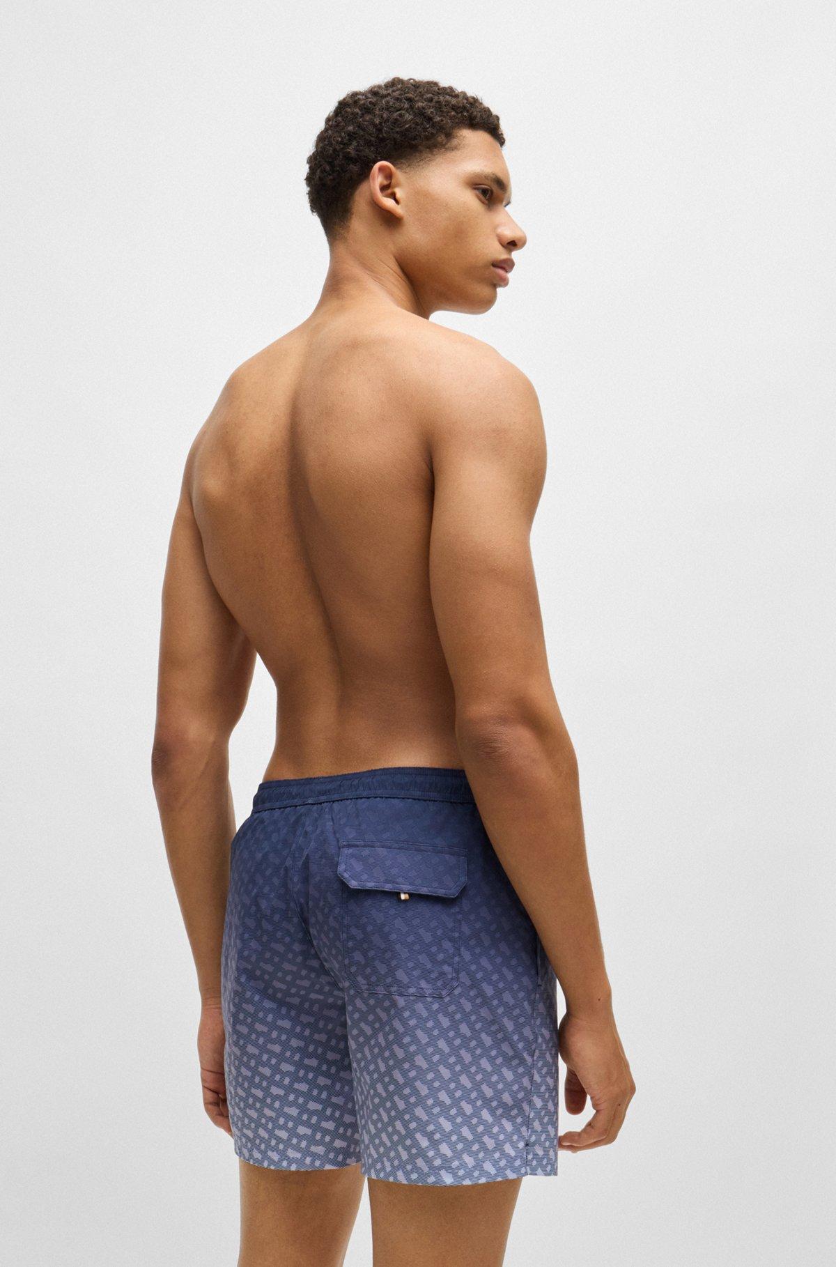 BOSS - Logo-badge swim shorts with degradé monogram print - Dark Blue Product Image