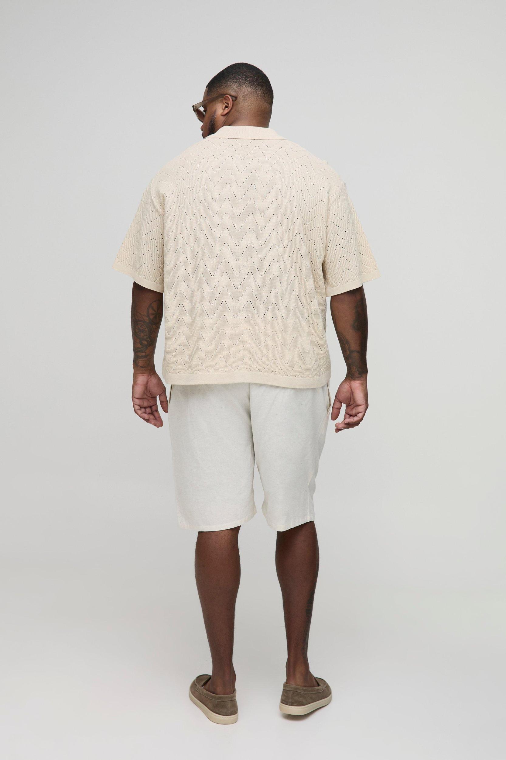 Plus Short Sleeve Boxy Open Stitch Knitted Shirt | boohooMAN USA Product Image