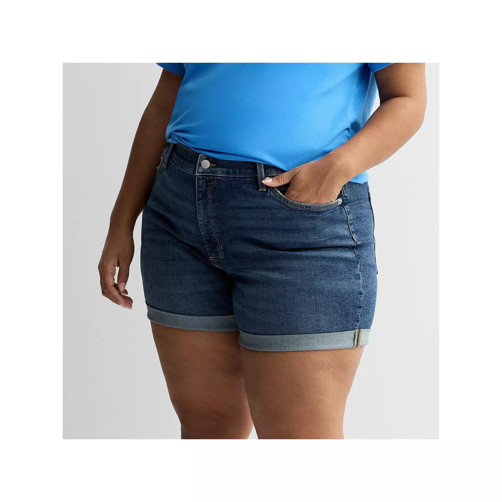 Plus Size Sonoma Goods For Life® Mid Rise Roll Cuff Denim Shorts, Women's, Size: 18 W, Medium Blue Wash Product Image
