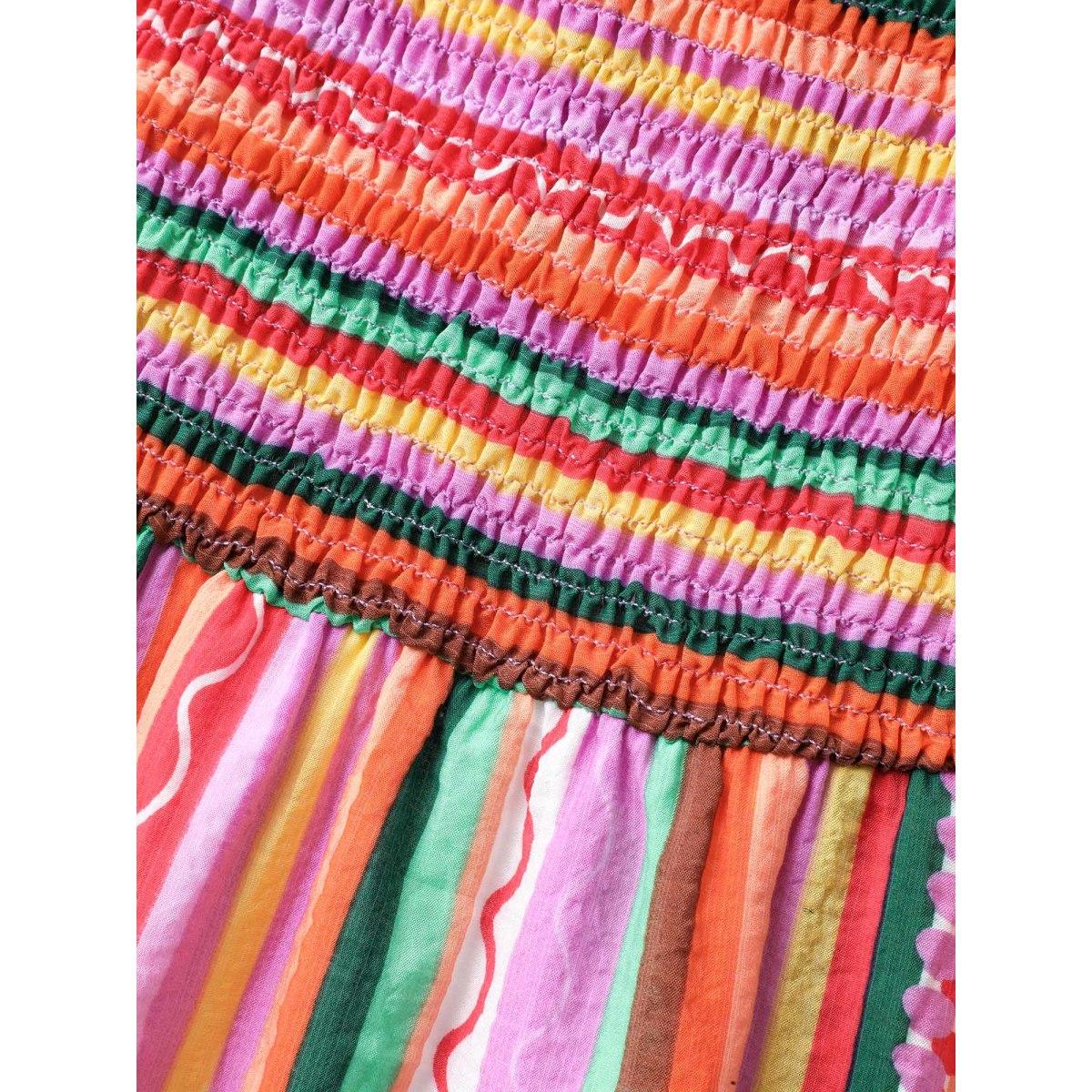 Plus Size Colorful Stripe Flutter Sleeve Pockets Midi Dress Multicolor Women Playful Square Neck Cap Sleeve Curvy BloomChic 10/M Product Image