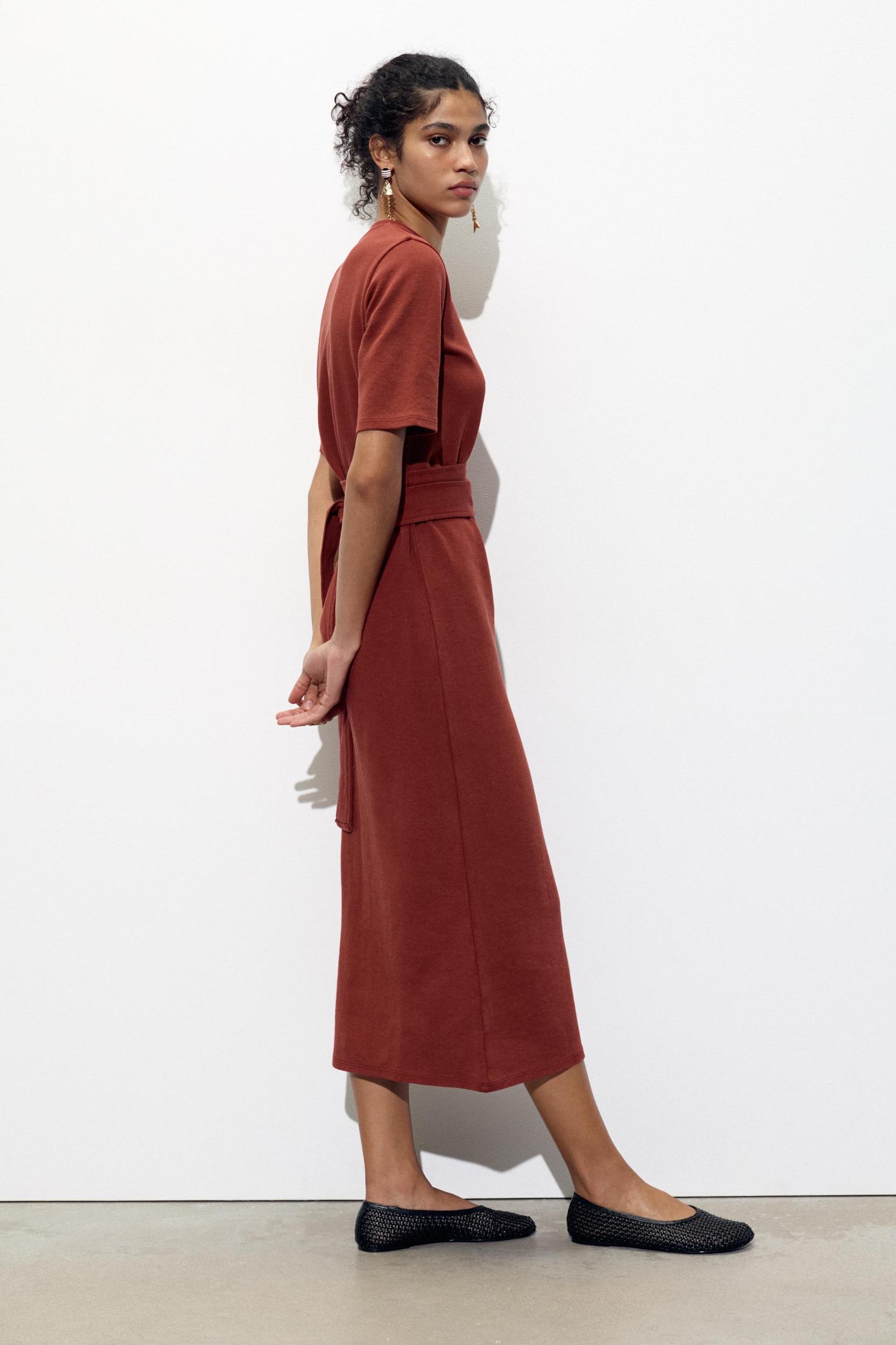 BELTED INTERLOCK DRESS Product Image