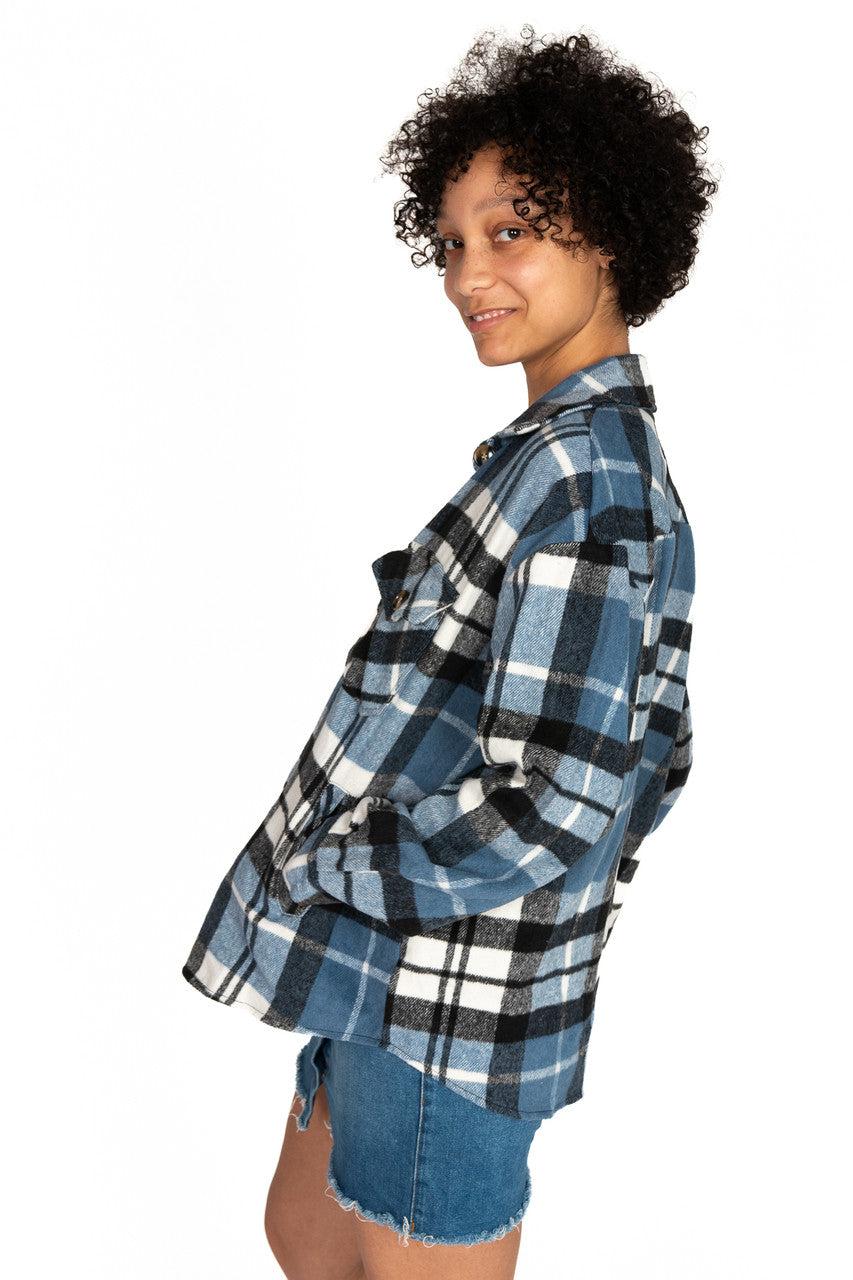 Black & Blue Plaid Oversized Shacket Product Image