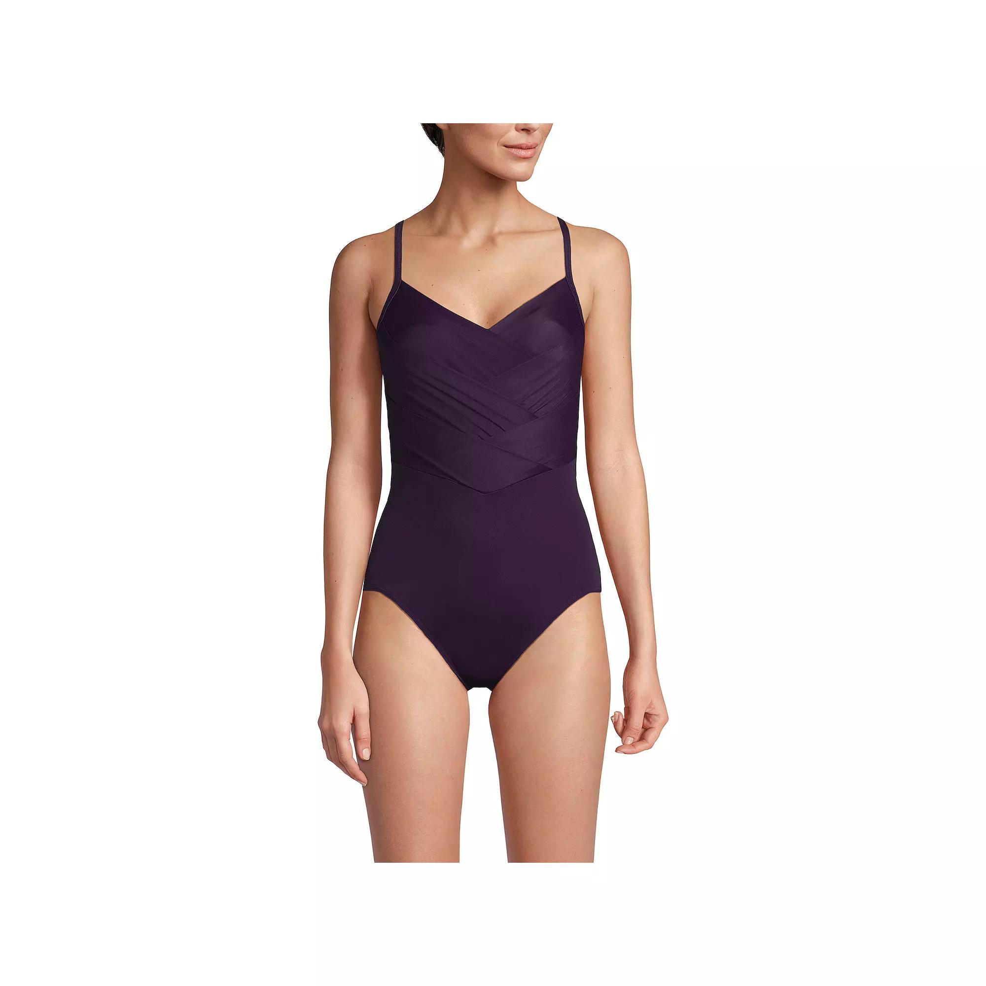 Women's Lands' End D-Cup SlenderSuit Pleated Sweetheart One-Piece Swimsuit, Size: 16D, Rich Brown Product Image
