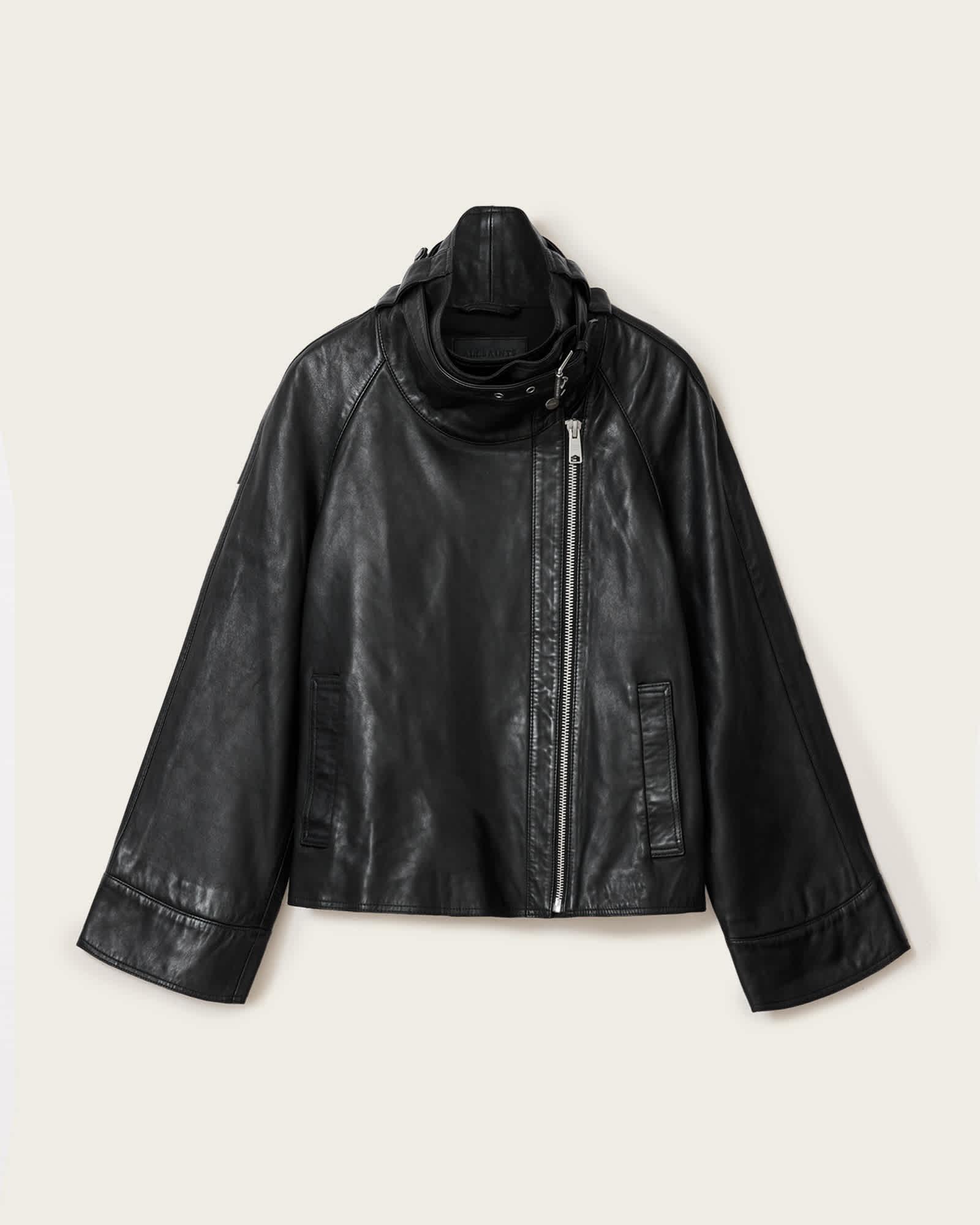 Rhodes Relaxed Fit Leather Jacket Black | ALLSAINTS US Product Image