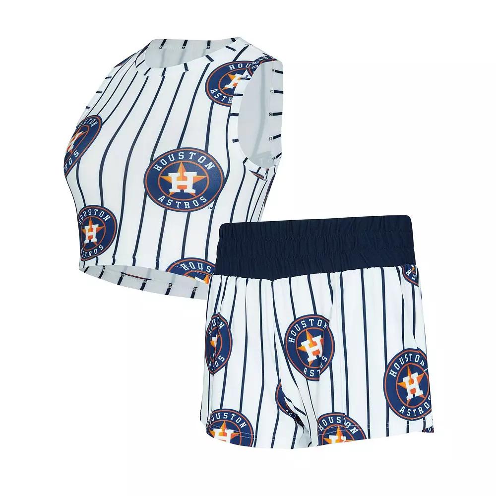 Women's Concepts Sport  White Houston Astros Pinstripe Record Tank & Short Set, Size: 2XL Product Image