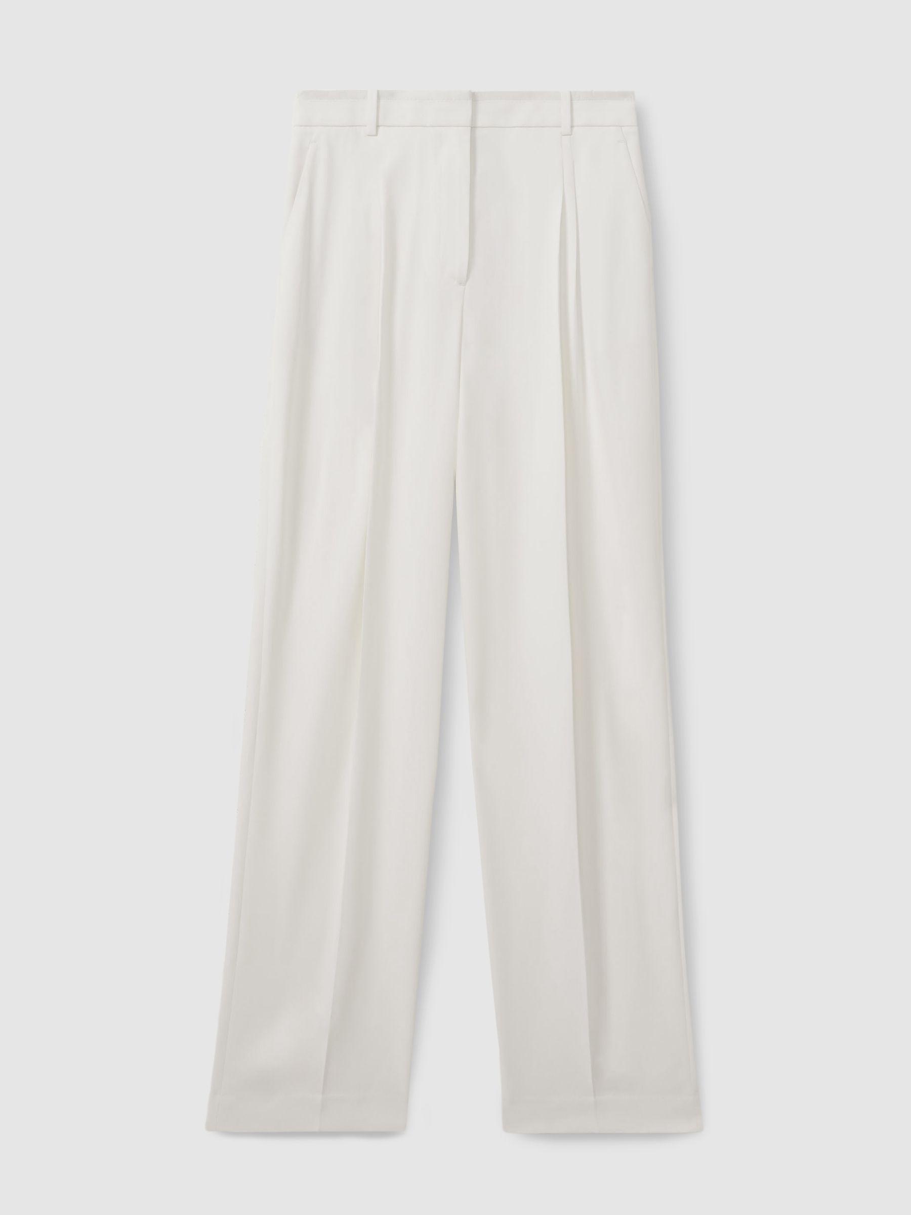 Double Pleat Wide Leg Tux Trousers in Cream Product Image