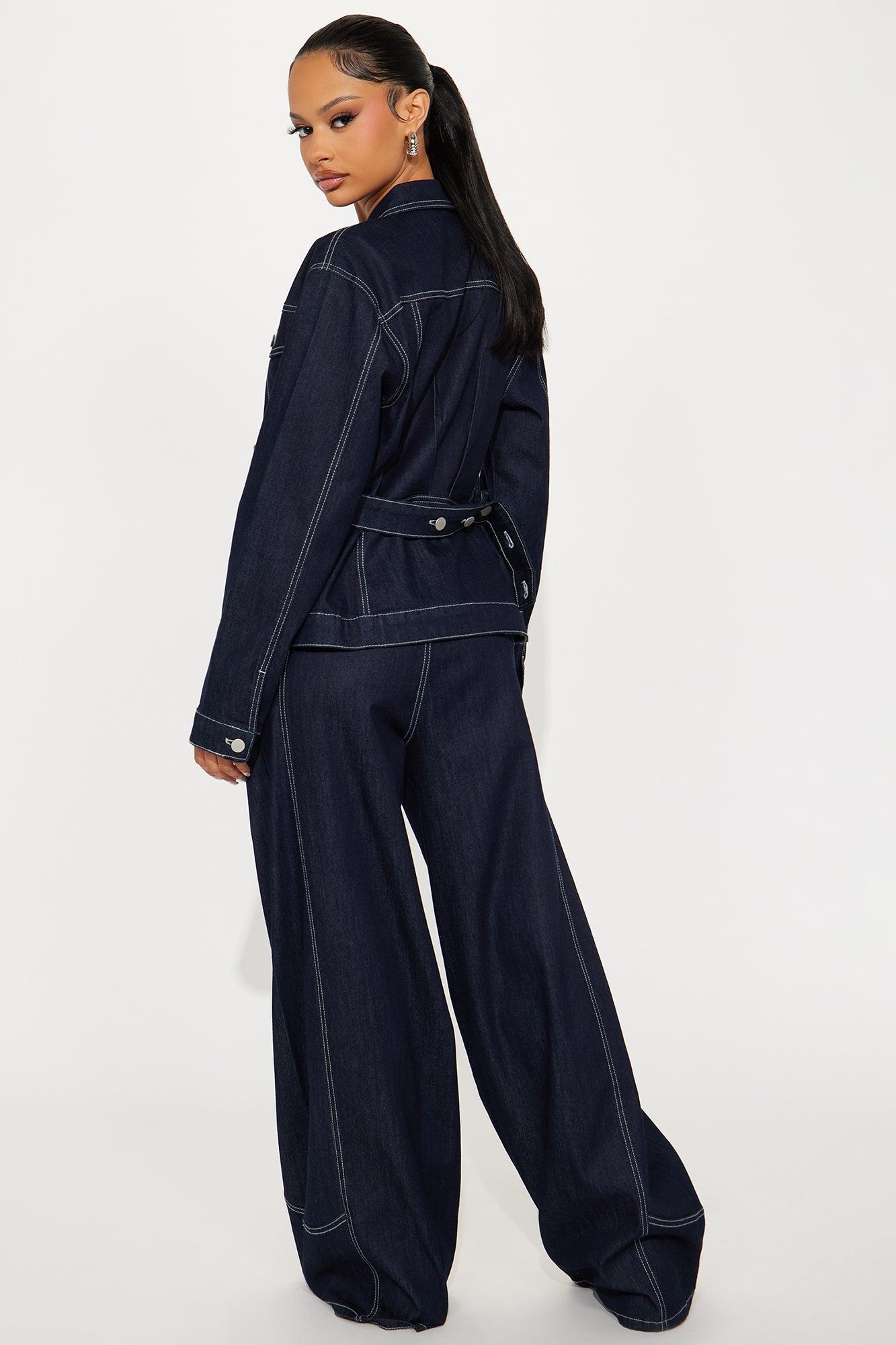 The Denim Blueprint Wide Leg Pant Set - Dark Wash Product Image