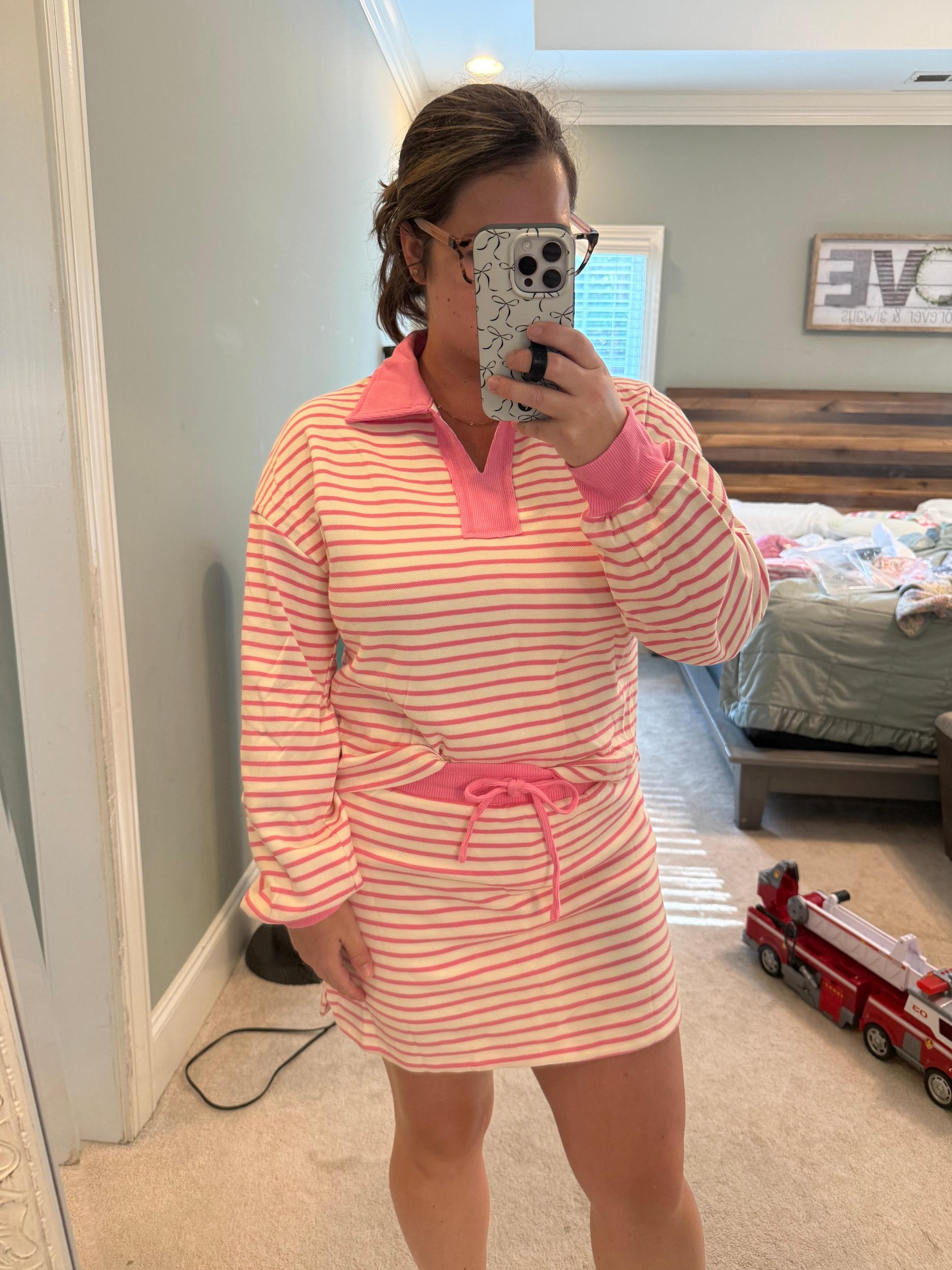 Preorder Pink Stripe Skort Set Product Image