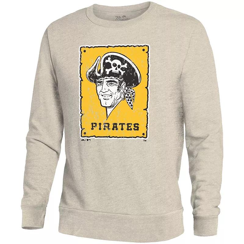 Men's Majestic Threads Oatmeal Pittsburgh Pirates Fleece Pullover Sweatshirt,  Product Image