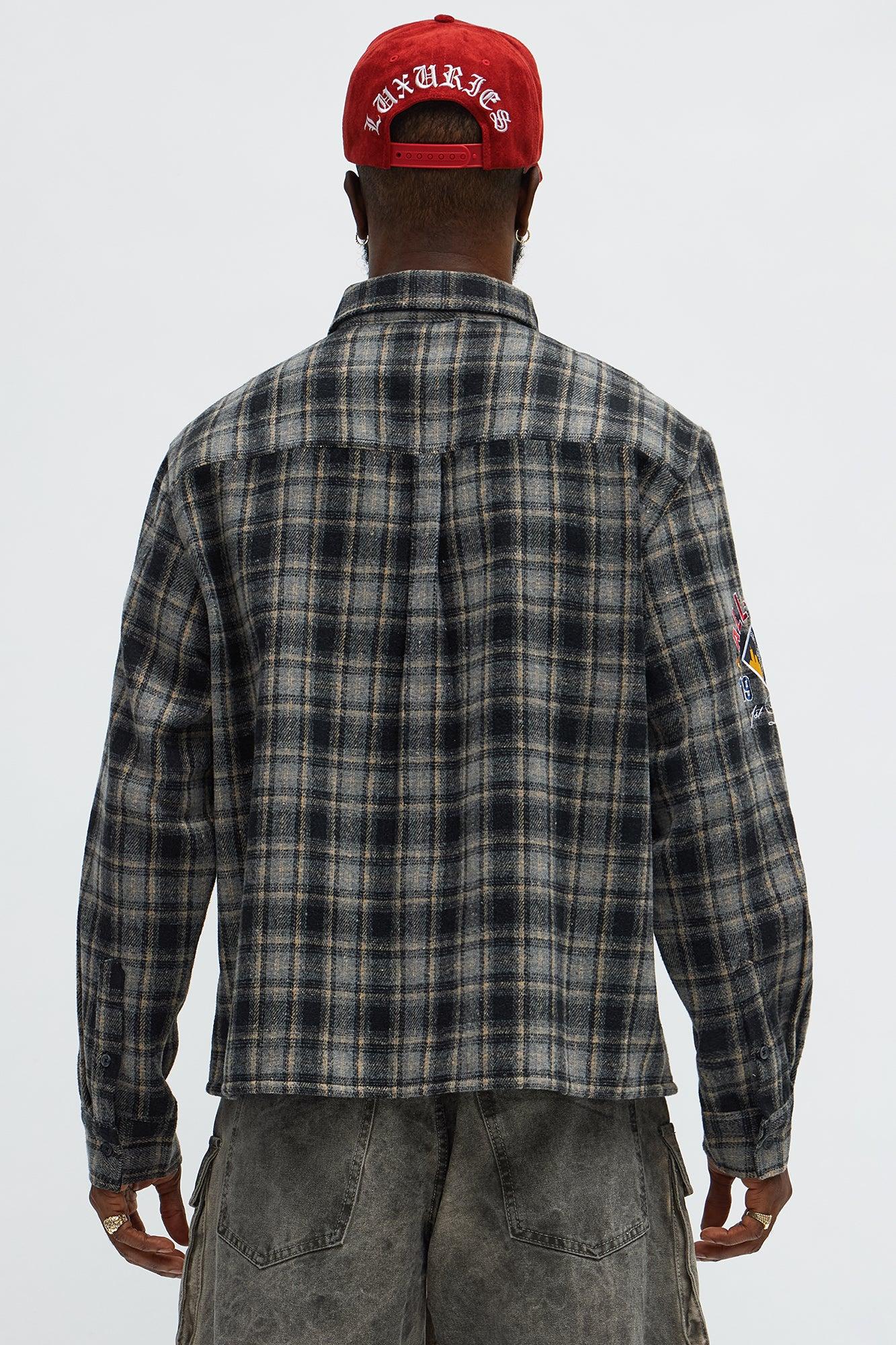 Relaxed Fit Harlem Plaid Long Sleeve Button Up - Black/combo Male Product Image