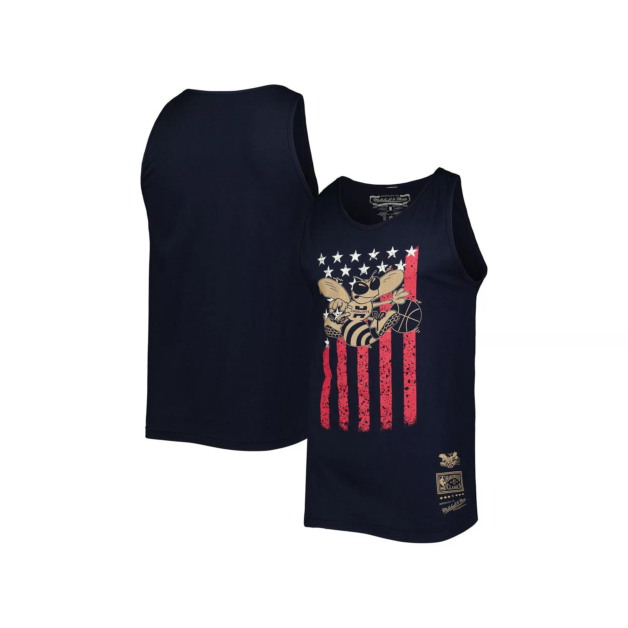 Men's Mitchell & Ness Navy Charlotte Hornets Hardwood Classics Americana Stars and Stripes Tank Top, Size: Large, Chr Blue Product Image