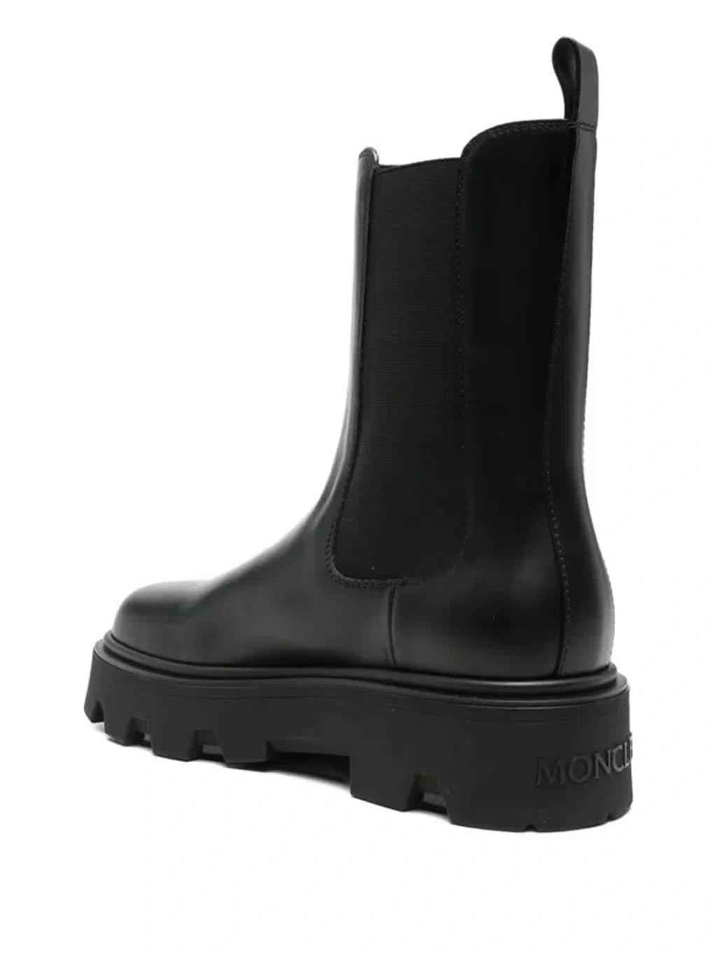 MONCLER Black Leather Aurea Chelsea Ankle Boots In Gray Product Image