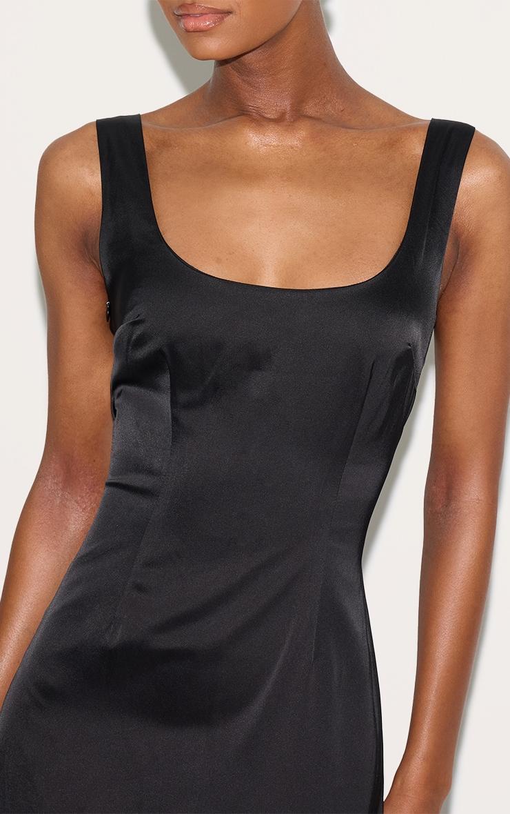 Black Satin Drop Waist Midi Dress Product Image