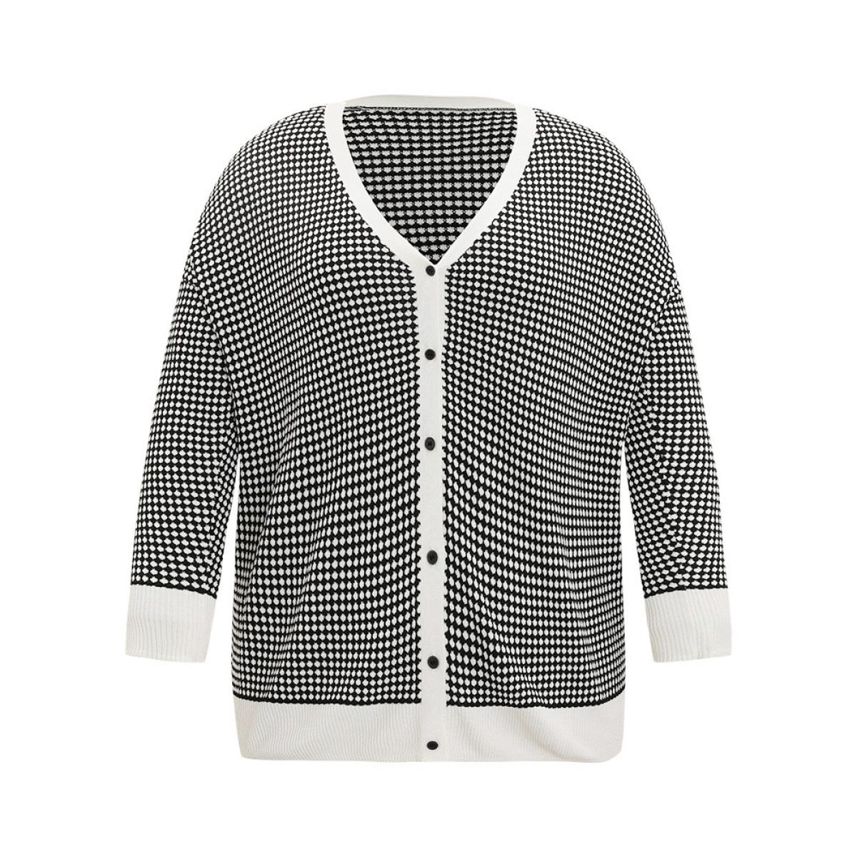 Plus Size Polka Dot Patchwork Button Through Cardigan Black Women Casual Loose Long Sleeve Dailywear Cardigans BloomChic 30/6X Product Image