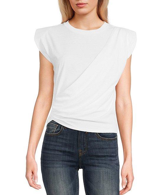 Vigoss Shoulder Pad Faux Wrap Top Product Image