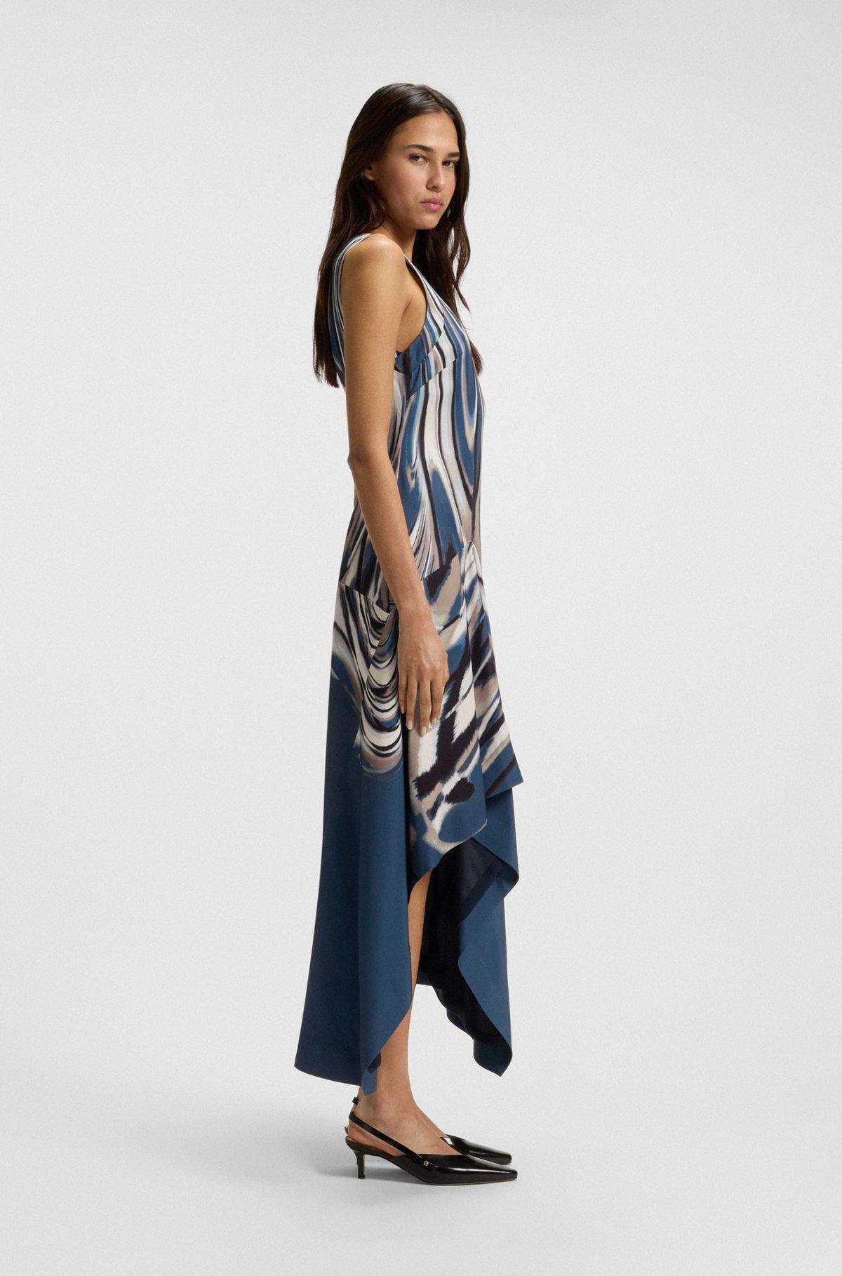BOSS - Printed-twill dress with asymmetric hemline - Patterned Product Image