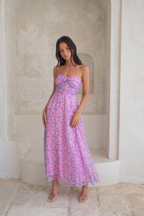 Upon The Moon Strapless Maxi Dress Purple Product Image