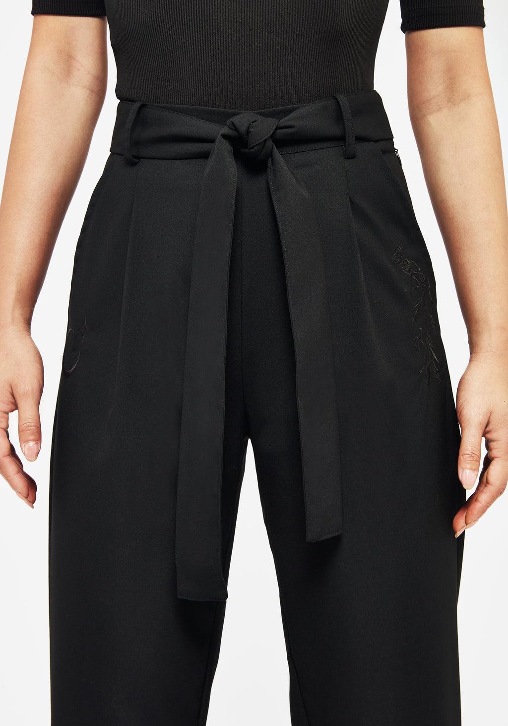Hester Embroidered Tapered Trousers - Black Product Image