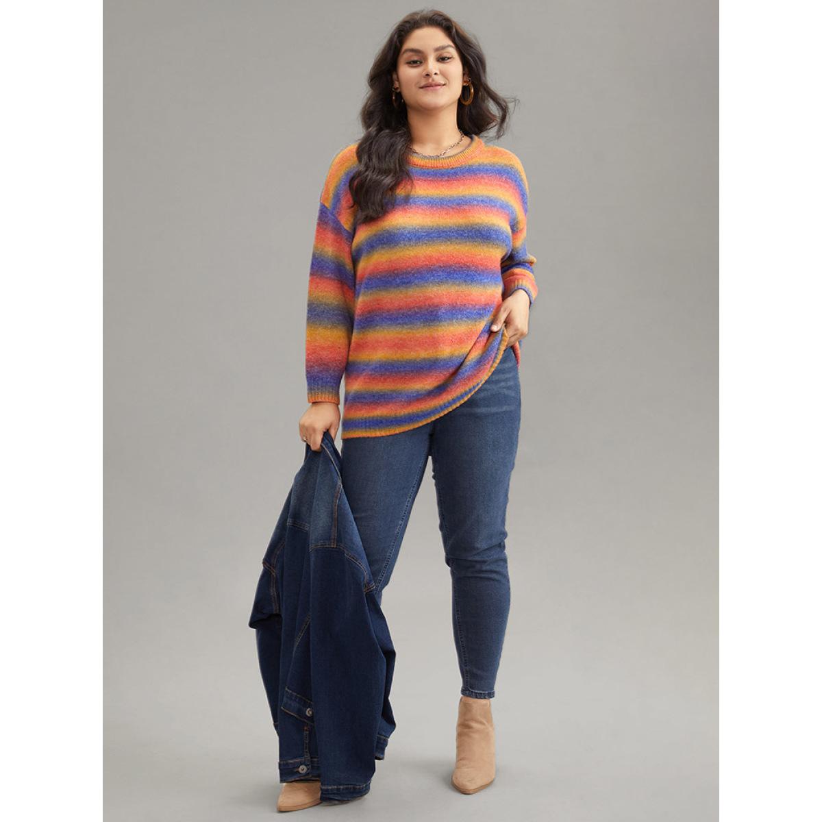 Plus Size Supersoft Essentials Colour Heather Contrast Pullover Multicolor Women Casual Loose Long Sleeve Round Neck Dailywear Pullovers BloomChic 30/6X Product Image