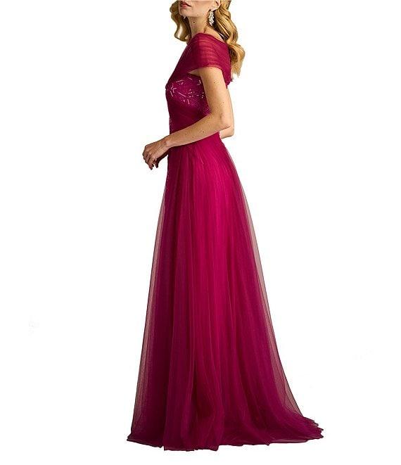 Tadashi Shoji Taffeta Sequin Print V-Neck Cap Sleeve Gown Product Image