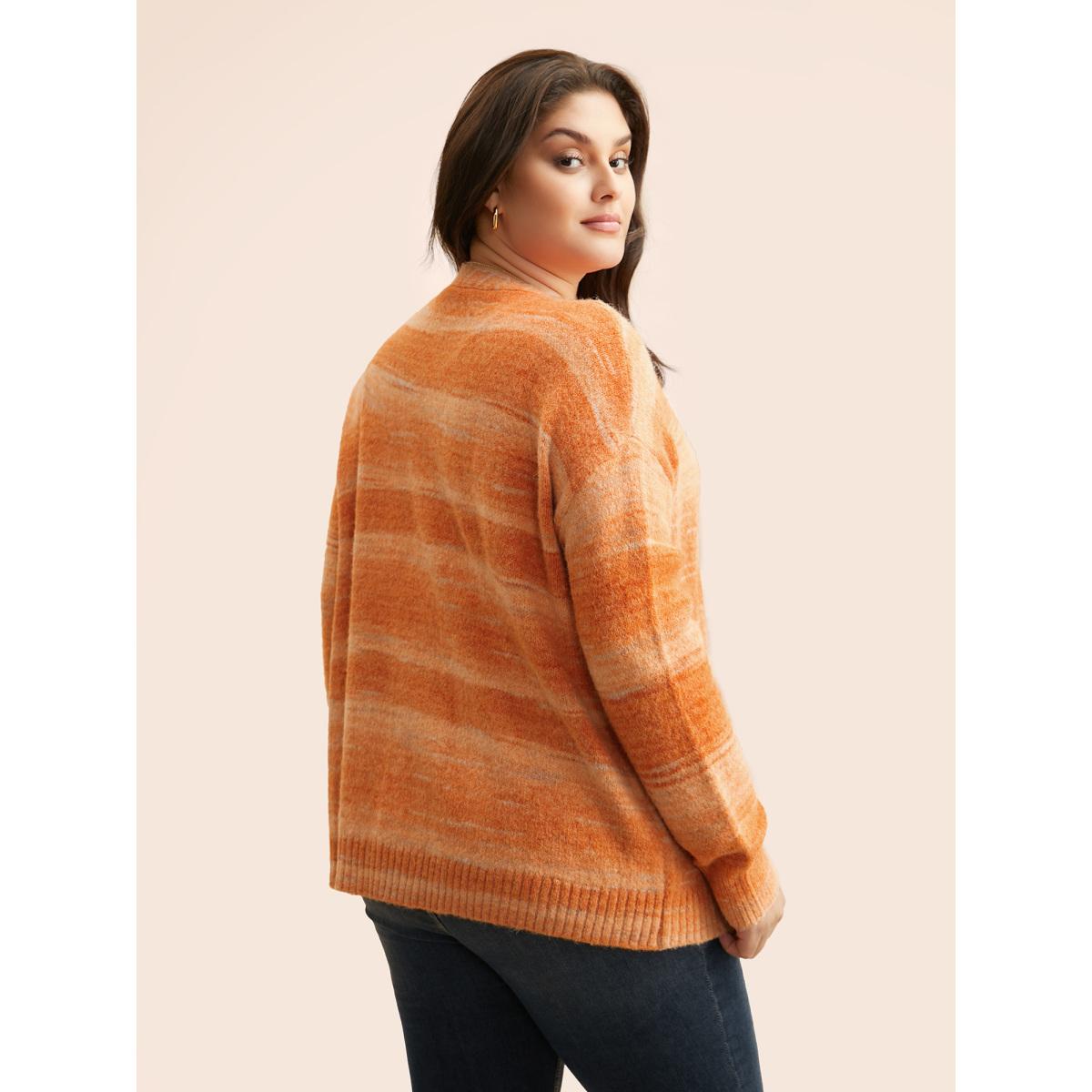 Plus Size Ombre Patch Pocket Drop Shoulder Cardigan Brightorange Women Casual Loose Long Sleeve Everyday Cardigans BloomChic 18-20/2X Product Image