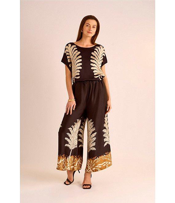 Vince Camuto Leaf Print Wide Leg Ankle Coordinating Pants Product Image