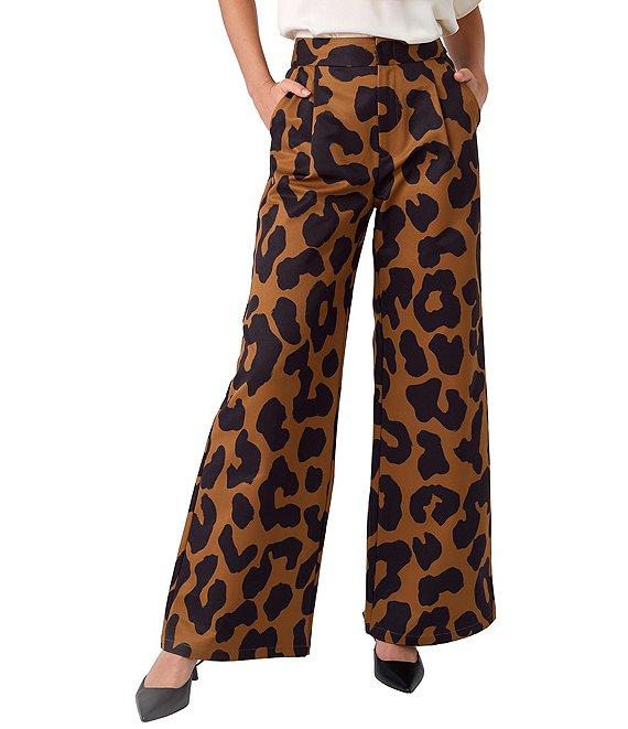 CROSBY by Mollie Burch Cora Faille Leopard Print High Rise Flat Front Wide Leg Full Length Trouser Product Image