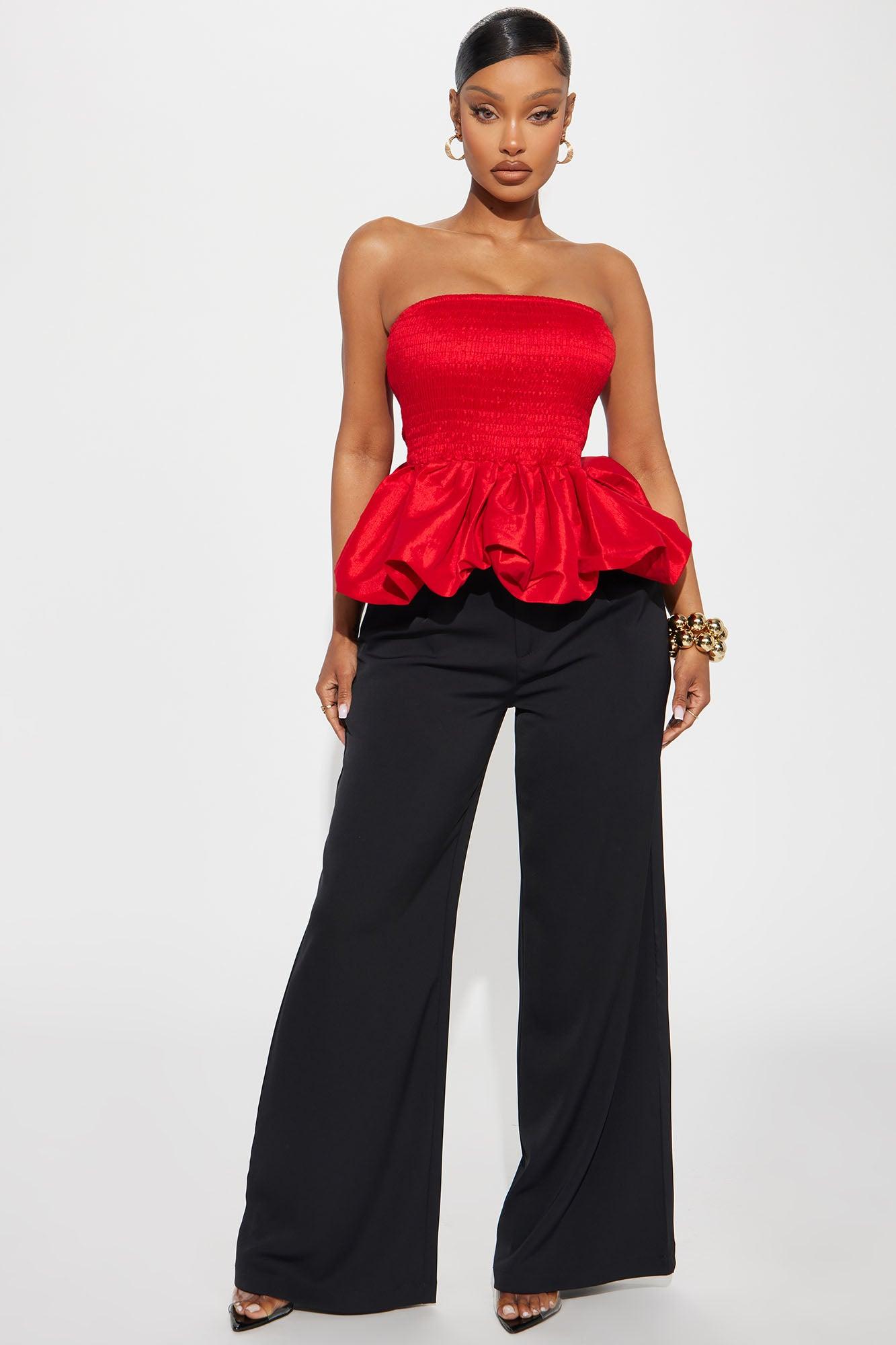 Lily Smocked Bubble Hem Top - Red Product Image