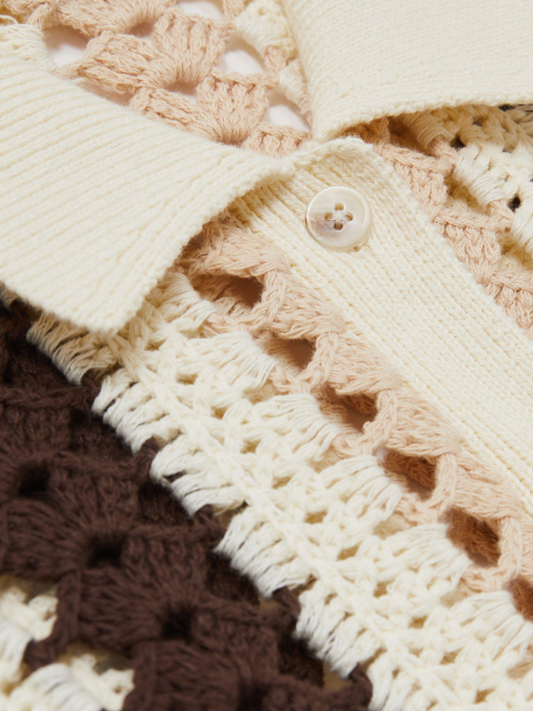 Cotton Crochet Striped Shirt in Cream/Brown Product Image