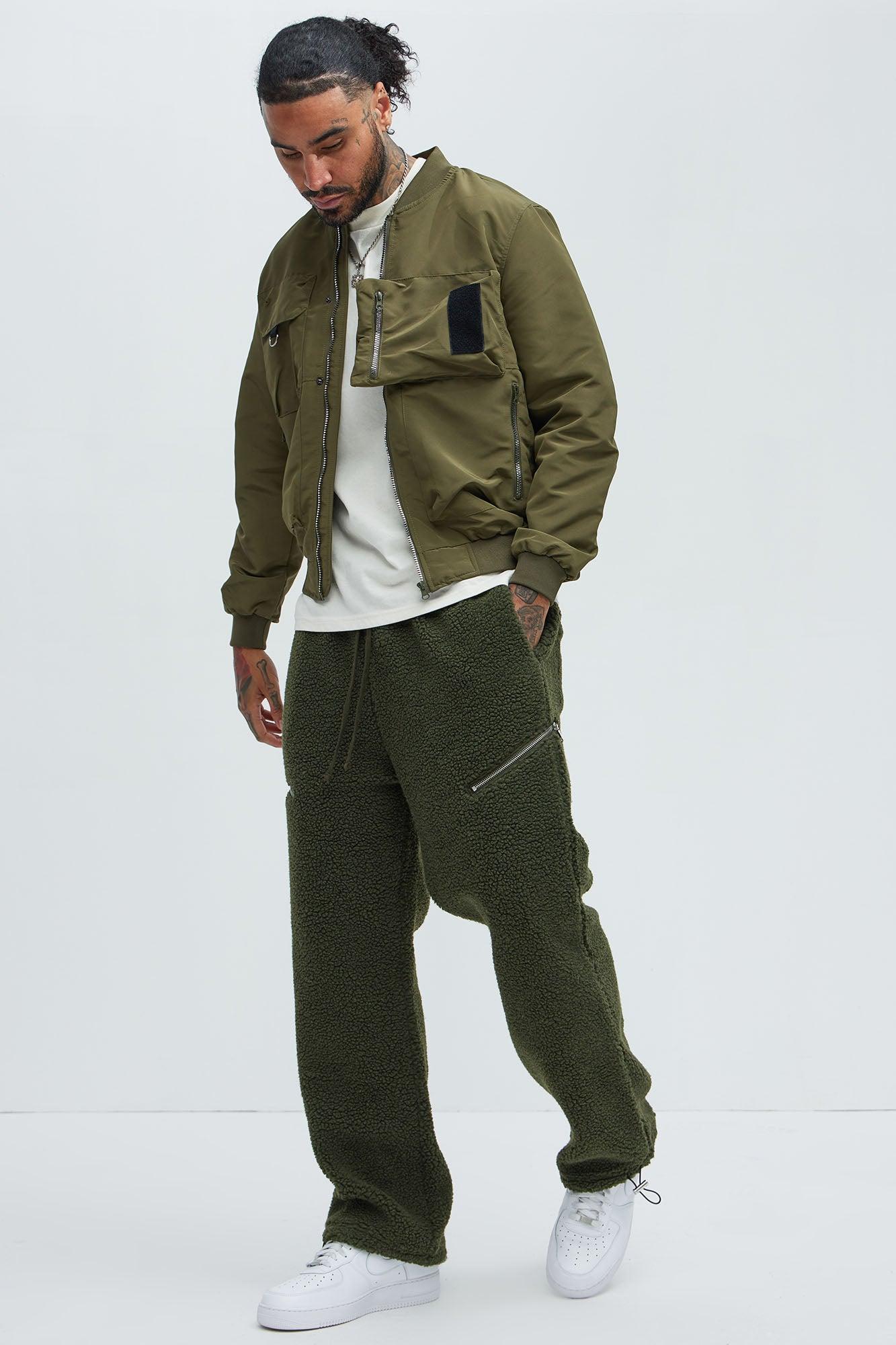 Axel Polar Fleece Zip Straight Sweatpants - Olive Product Image