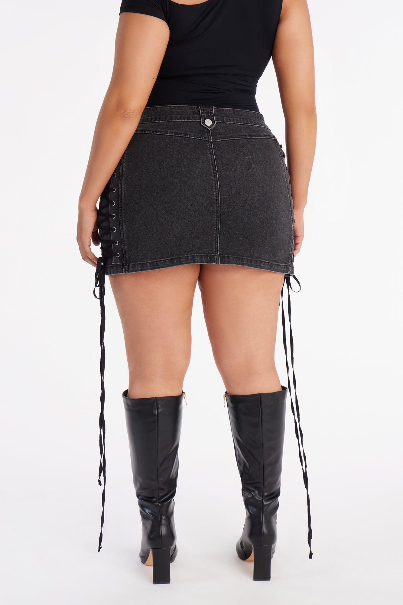 After Hours Lace Up Mini Skirt - Black Female Product Image