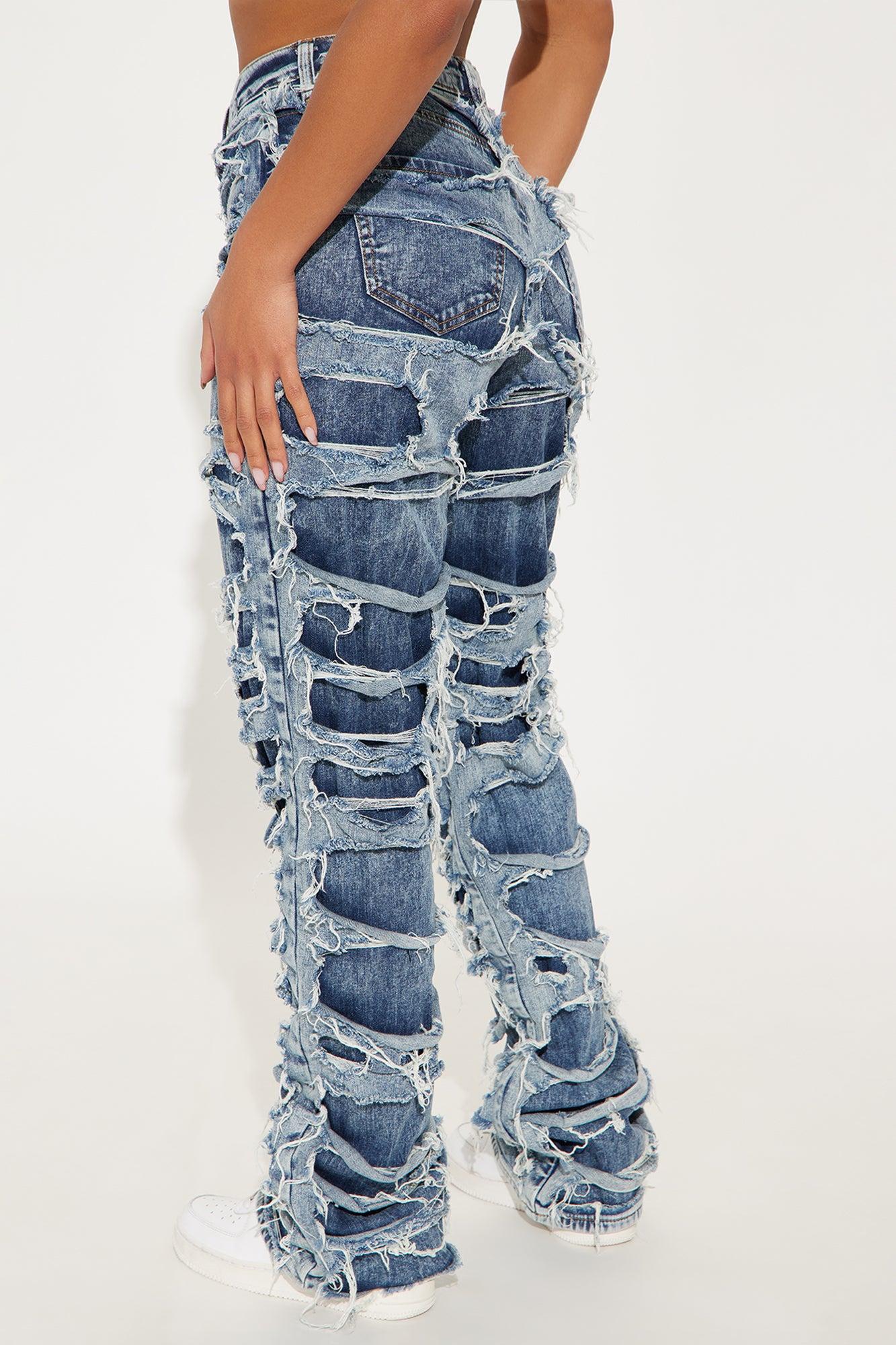 Ripped To Shreds Two Tone Straight Leg Jeans - Medium Wash Product Image