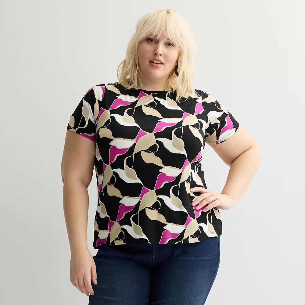 Plus Size Nine West Essential Crewneck Tee, Women's, Size: 1XL, Black Abstract Product Image