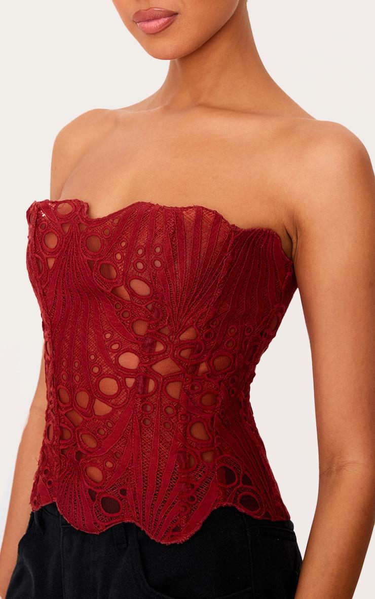 Burnt Orange Textured Sheer Floral Lace Corset Product Image
