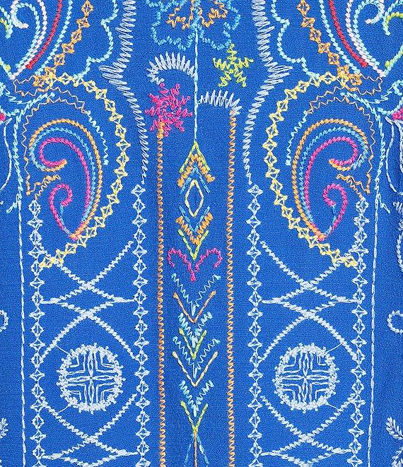 John Mark Embroidered Multi Floral V-Neck 3/4 Ruffle Tiered Sleeve Tunic Product Image