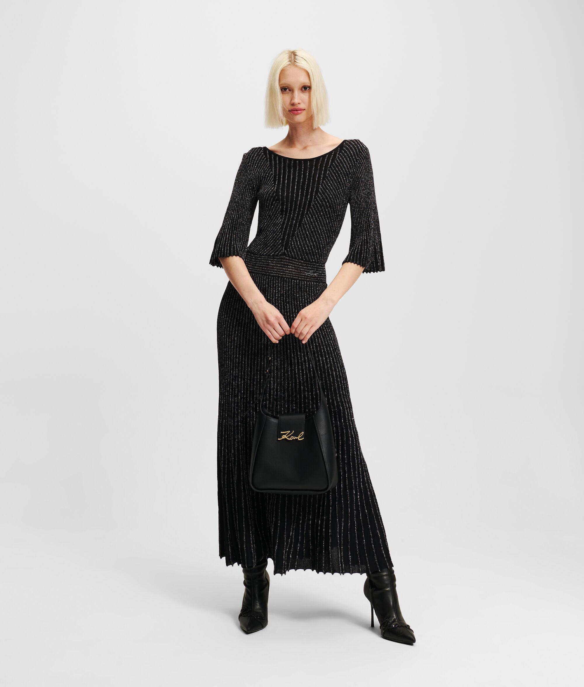 METALLIC PLEATED KNIT DRESS Product Image