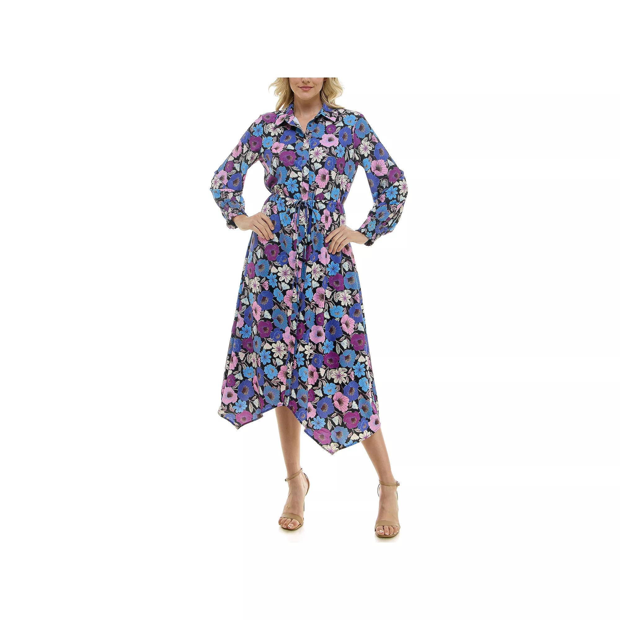 Women's Nicole Miller Tie Waist Shirt Dress, Size: 8, Multi Print Product Image