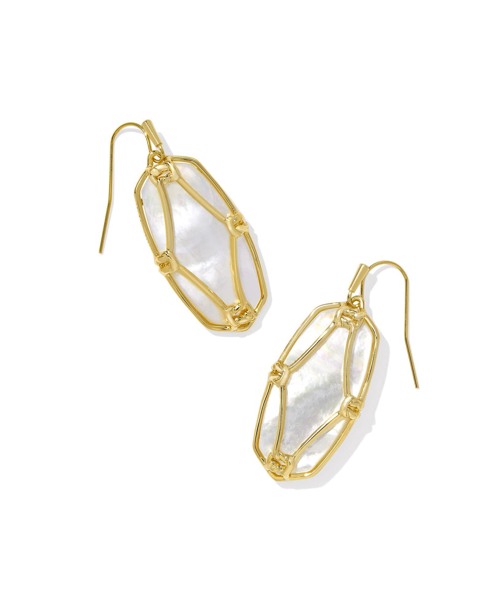 Elle Lattice Frame Gold Drop Earrings Product Image