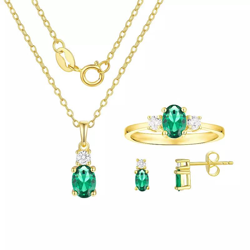 Argento Forte 14k Gold Over Silver Simulated Birthstone & Cubic Zirconia Pendant, Ring, & Earring Trio Set, Women's, May Product Image