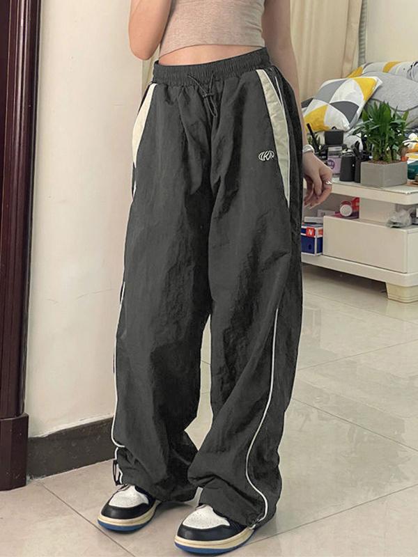 Contrast Piping Black Baggy Sweatpants Product Image