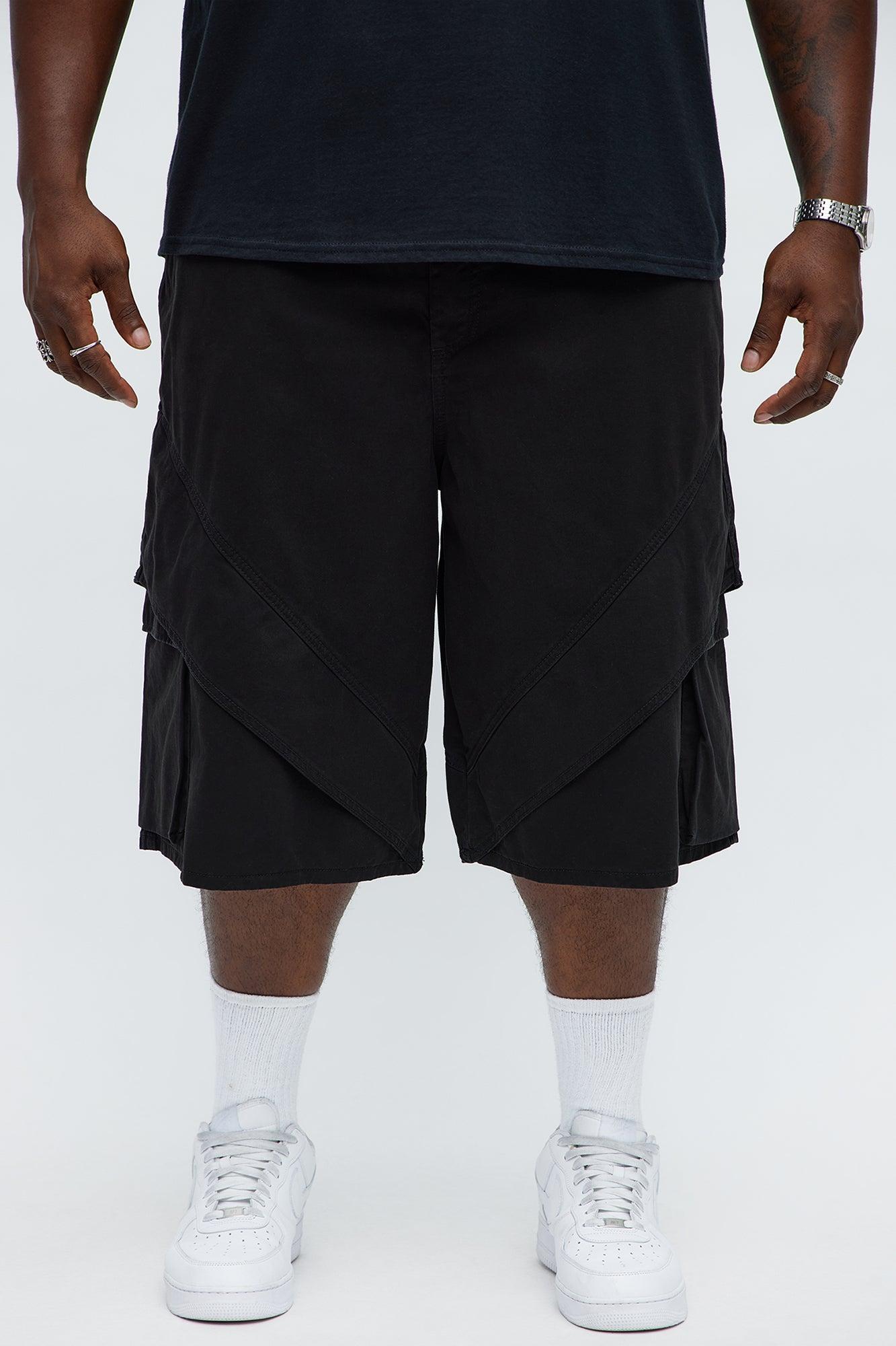 Baggy Hidden Lines Cargo Shorts - Black Male Product Image