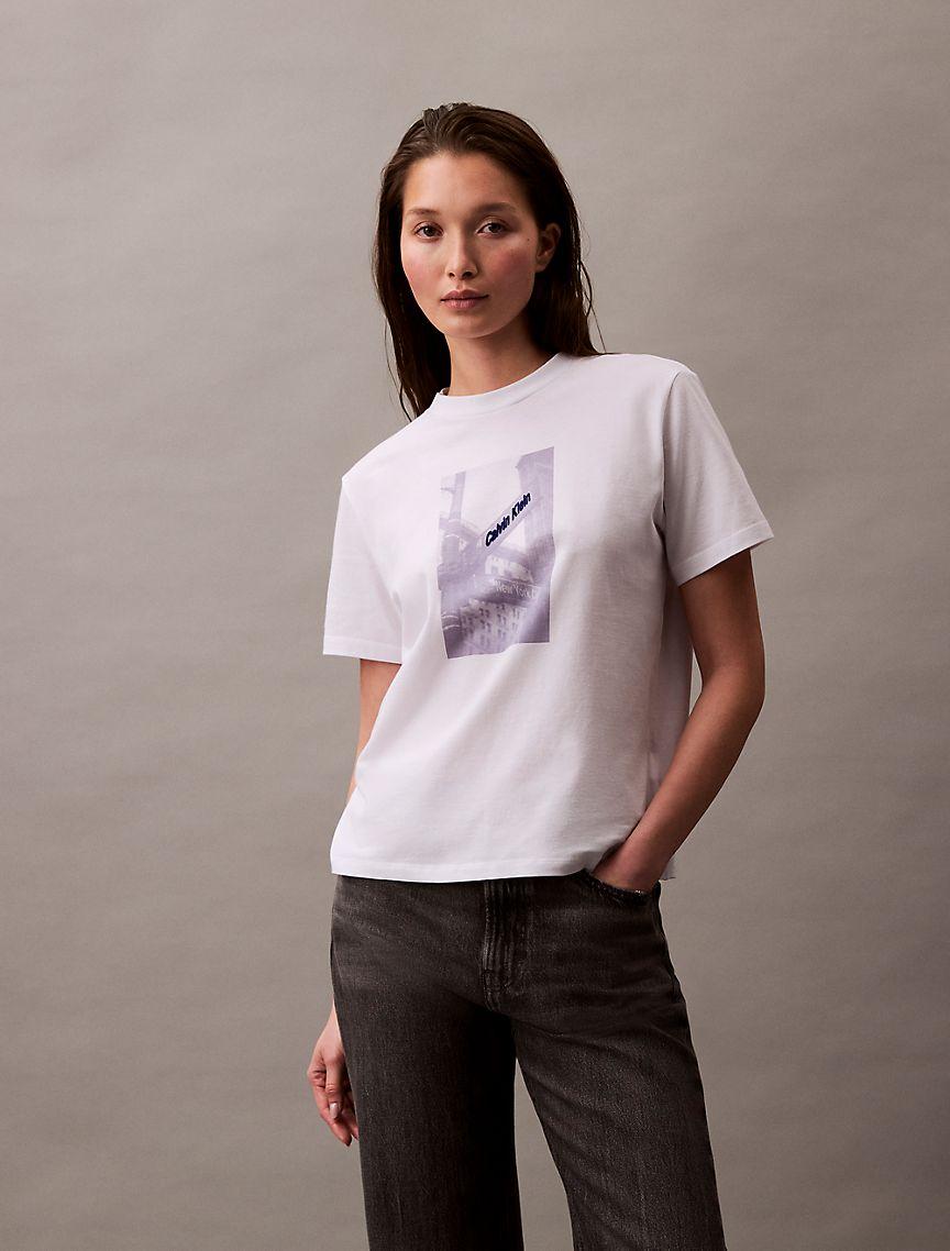 Calvin Klein Womens Street Sign Graphic Boxy T-Shirt - Blue Product Image
