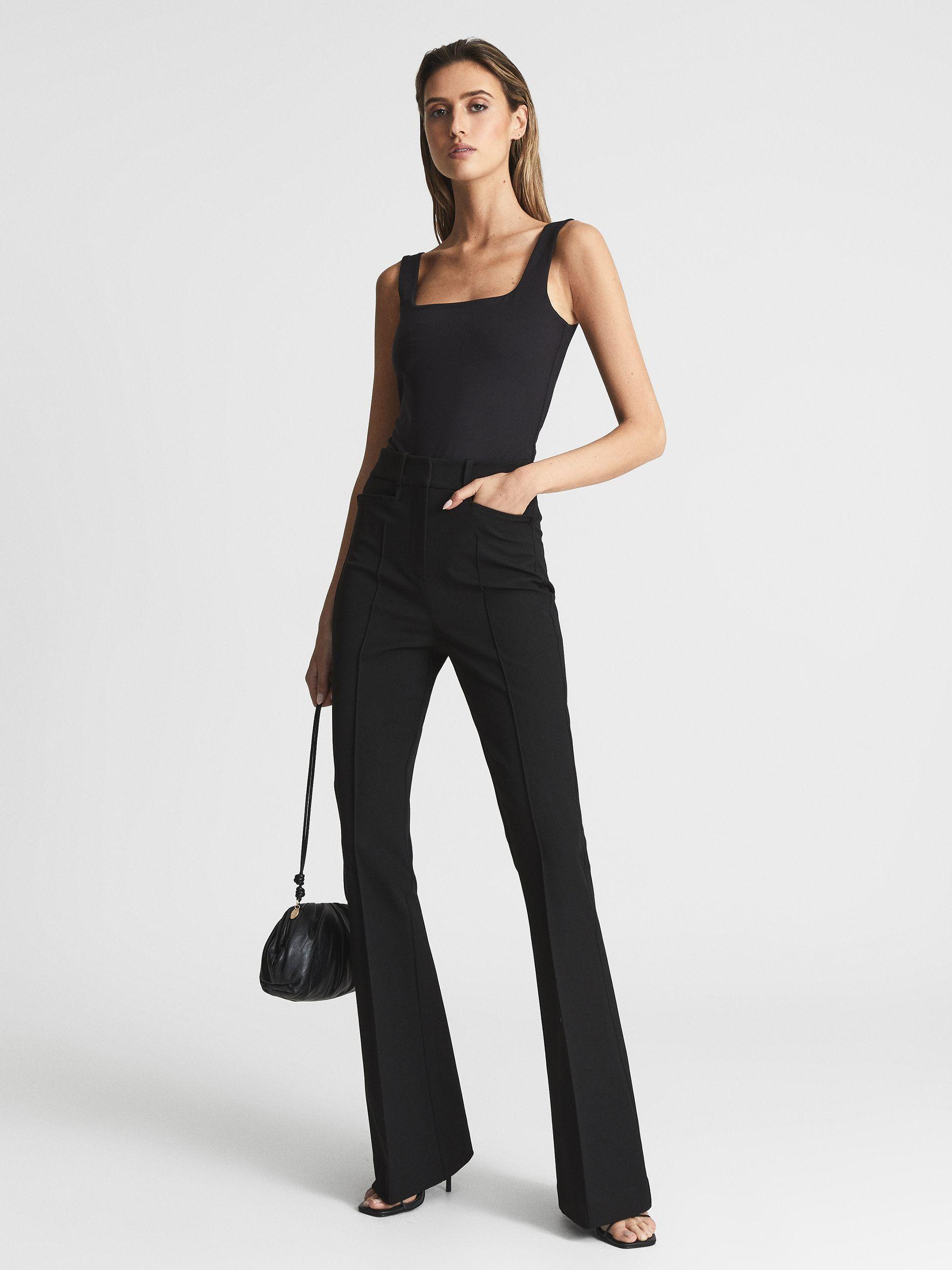 Petite Flared High Rise Trousers in Black Product Image