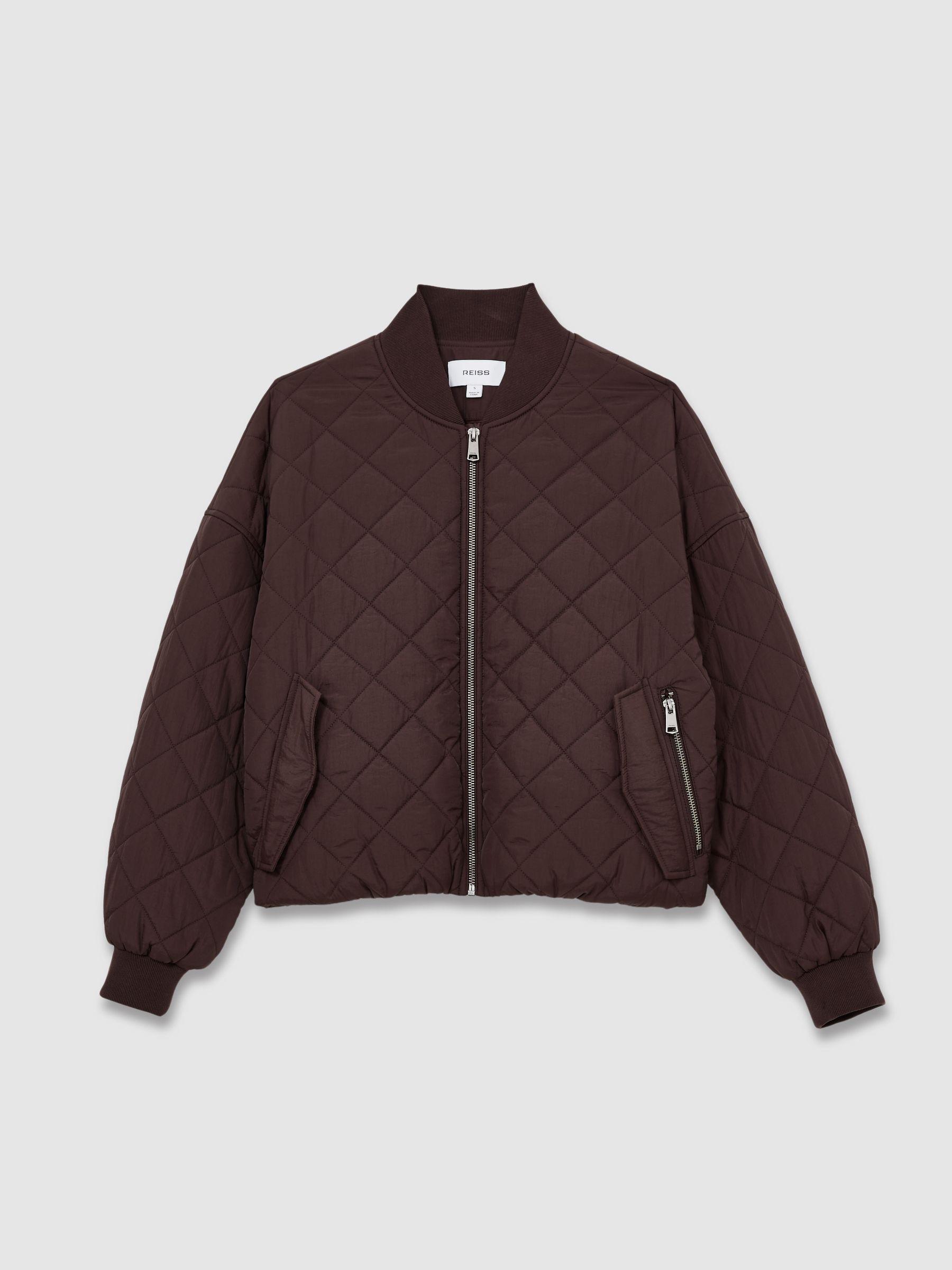 Quilted Printed Bomber Jacket in Burgundy Product Image