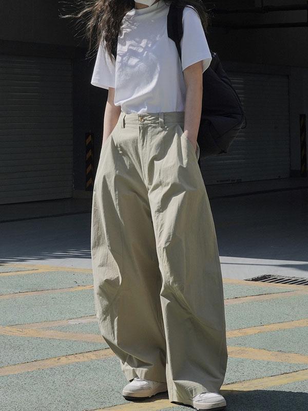 Loose Wide Leg Solid Color Split-Joint Casual Pants Bottoms Trousers Product Image